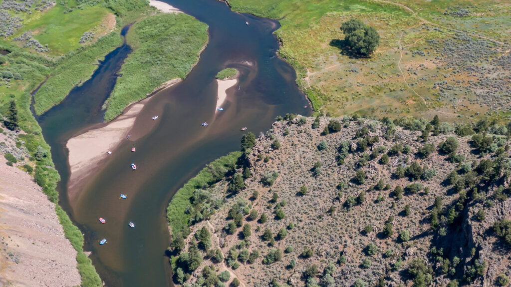 Rafters on the Colorado River near the Pumphouse Recreation Site.