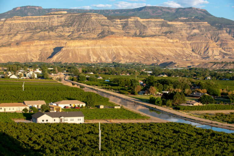 A canal diverts water from the Colorado River to farms in Palisade, Colorado. TED WOOD