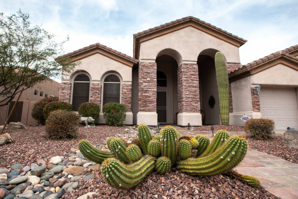 Phoenix homeowners have scrapped lawns for desert landscaping and artificial turf to reduce water use. City residents use 30 percent less water per capita than they did 20 years ago. PHOTO BY TED WOOD