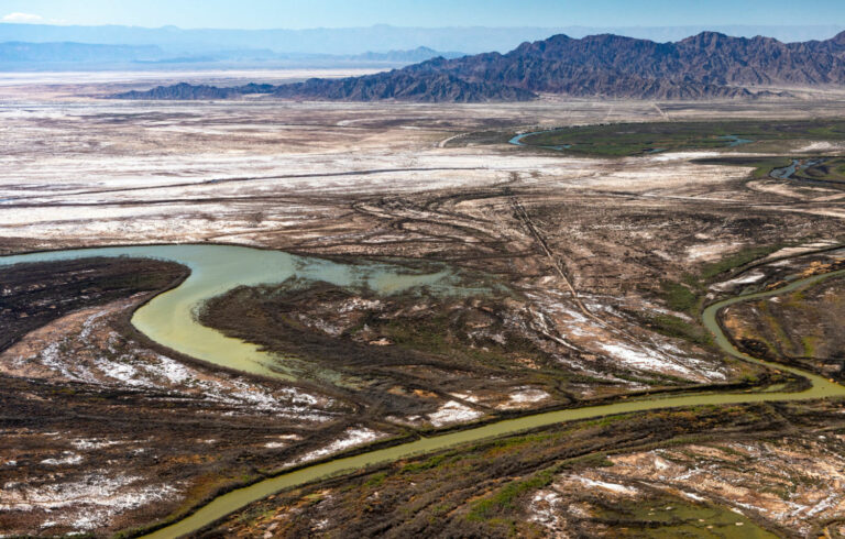 The Colorado River delta in Baja California is a mosaic of old river channels, tidal salt flats, and runoff from agricultural fields to the north. PHOTO BY TED WOOD