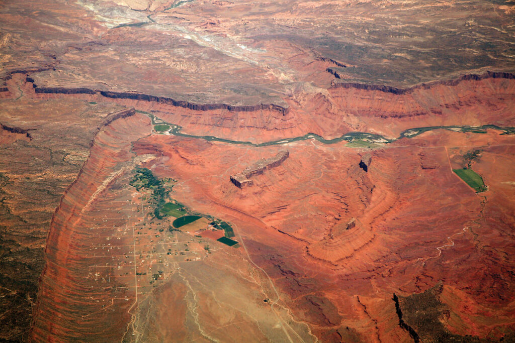 From the air, the Colorado River is seen running north of Castle Valley, Utah. Doc Searls/CC via Flickr 