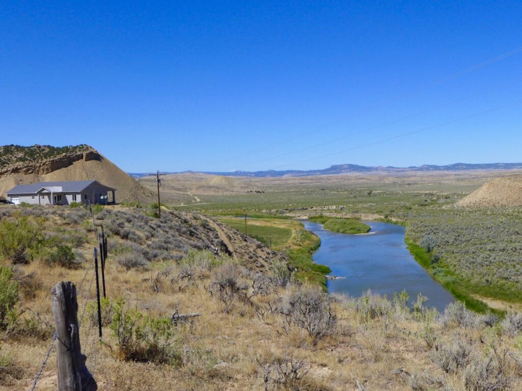 A view of the White River foreground, and the Wolf Creek gulch, across the river.