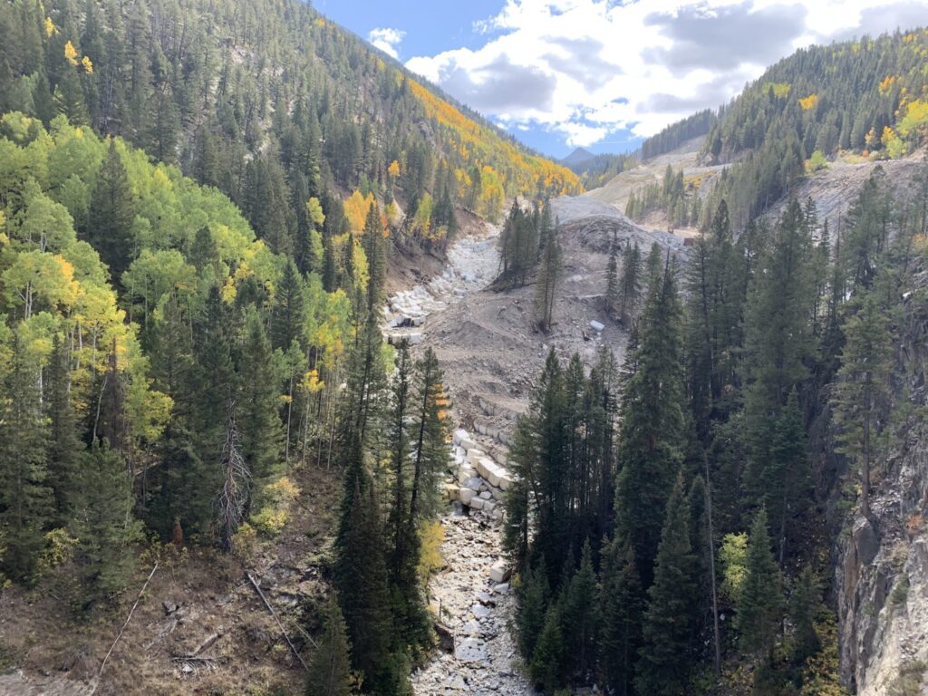 This photo from September 2020 shows how quarry operators moved Yule Creek into a channel lined with marble blocks. Pitkin County groups are concerned the creek diversion could have downstream impacts.