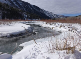 The Crystal River flows through the town of Marble just after its confluence with Yule Creek