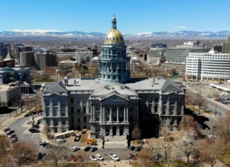 An aerial view of the Colorado State Capitol photo