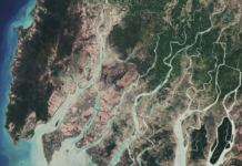 Satellite image of the Irrawaddy River delta in Myanmar photo