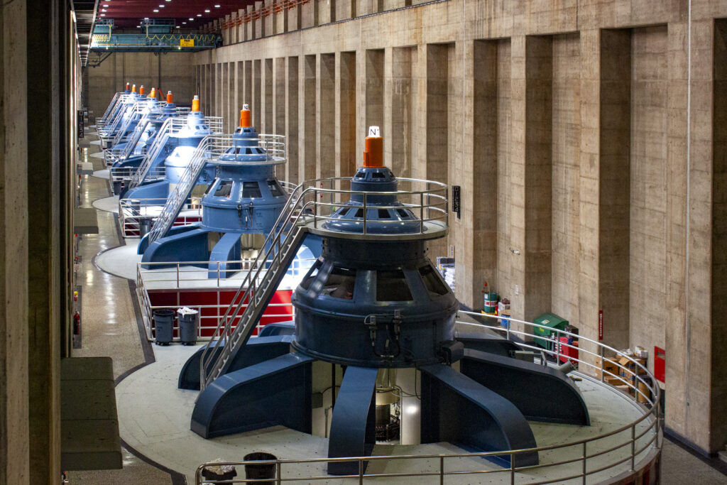Eight turbines line the Nevada side of Hoover Dam's powerhouse.