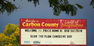 Utah has county-by-county water goals. Which ones are hitting them? A welcome sign in Price reminds residents to save water, Sept. 30, 2025. Consistent messaging is likely one of the reasons Carbon County has become a leading county for conservation in Utah.