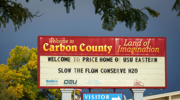 Utah has county-by-county water goals. Which ones are hitting them? A welcome sign in Price reminds residents to save water, Sept. 30, 2025. Consistent messaging is likely one of the reasons Carbon County has become a leading county for conservation in Utah.