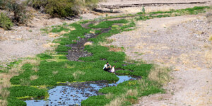 Once a ribbon of life flowing north from Mexico, the Santa Cruz River is now largely dry as it runs through Tucson, Arizona. ©Ted Wood Usage rights are granted for editorial and nonprofit purposes only. No commercial or re-sale rights are granted without permission of the photographer.