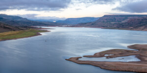 Blue Mesa Reservoir is the largest storage facility in Colorado in the Upper Colorado River system. Prolonged drought and downriver demand is shrinking the reservoir. On this day the water elevation was 7,457 feet.