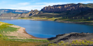 Blue Mesa Reservoir is the largest storage facility in Colorado in the Upper Colorado River system. Prolonged drought and downriver demand is shrinking the reservoir. On this day the water elevation was 7,457 feet.
