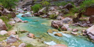Raft trip on the Colorado River through Grand Canon National Park, AZ. Havasu Creek, Havasupai Reservation.
