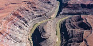 The San Juan River flows into Lake Powell creating a lake channel for miles. At the time of this photo, in May 2021, Lake Powell was 34% full.