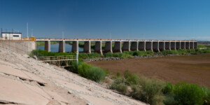 The remaining natural flow of the Colorado River is diverted in Mexico at the Morelos Dam. The historic channel below the dam is dry. ©Ted Wood Usage rights are granted for editorial and nonprofit purposes only. No commercial or re-sale rights are granted without permission of the photographer. Full use and licensing information: https://waterdesk.org/multimedia/license