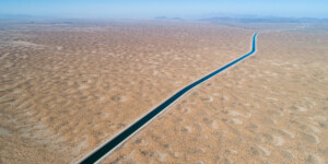 The Central Arizona Project crosses a barren stretch of desert just north of Bouse, Arizona after water from the Colorado River is diverted from Lake Havasu.