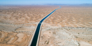 The Central Arizona Project crosses a barren stretch of desert just north of Bouse, Arizona after water from the Colorado River is diverted from Lake Havasu.