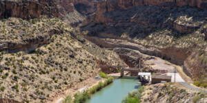 The Quail Creek diversion dam diverts the Virgin River near Hurricane to the Sand Hollow and Quali Creek reservoirs.
