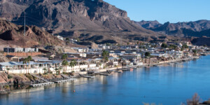 Below the Parker Dam on the Colorado River is the Parker Strip, with dense tourism development and recreation.