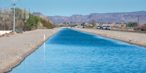 The Colorado River Indian tribe has large CO River water rights and much of the reservation is under hay production. One of the main CO River diversions running through the reservation.