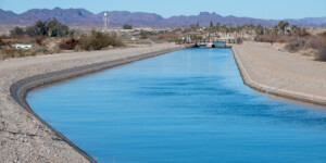 The Colorado River Indian tribe has large CO River water rights and much of the reservation is under hay production. One of the main CO River diversions running through the reservation.
