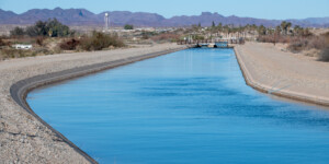 The Colorado River Indian tribe has large CO River water rights and much of the reservation is under hay production. One of the main CO River diversions running through the reservation.