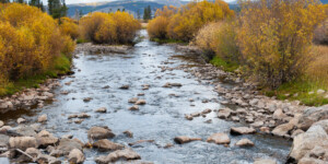 Fraser River flowing through the Fraser Valley near Winter Park, CO.