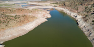 The Coolidge Dam and San Carlos reservoir impound the Gila River on the San Carlos Indian Reservation. Because of drought, dewatering of the river and climate change the reservoir is at historic lows.