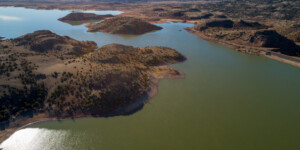 Lyman Lake, AZ, stores water from the Little Colorado River near its headwaters for use by downstream farmers and the Zuni Tribe.  In 2021, the lake is 30 ft. below full.