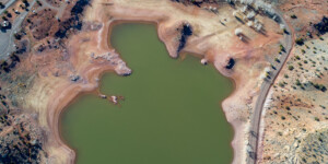 Lyman Lake, AZ, stores water from the Little Colorado River near its headwaters for use by downstream farmers and the Zuni Tribe. In 2021, the lake is 30 ft. below full.