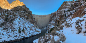 Morrow Point Dam and the Gunnison River on Colorado's Western Slope on December 25, 2020. ©Mitch Tobin Usage rights are granted for editorial and nonprofit purposes only. No commercial or re-sale rights are granted without permission of the photographer.