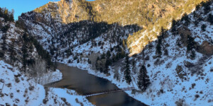 Morrow Point Dam and the Gunnison River on Colorado's Western Slope on December 25, 2020. ©Mitch Tobin Usage rights are granted for editorial and nonprofit purposes only. No commercial or re-sale rights are granted without permission of the photographer.