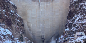 Morrow Point Dam and the Gunnison River on Colorado's Western Slope on December 25, 2020. ©Mitch Tobin Usage rights are granted for editorial and nonprofit purposes only. No commercial or re-sale rights are granted without permission of the photographer.