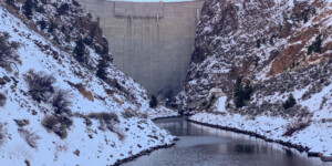 Morrow Point Dam and the Gunnison River on Colorado's Western Slope on December 25, 2020. ©Mitch Tobin Usage rights are granted for editorial and nonprofit purposes only. No commercial or re-sale rights are granted without permission of the photographer.