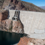 Roosevelt Dam, AZ, impounds water from the Salt River in Roosevelt Lake for use in the Phoenix area.