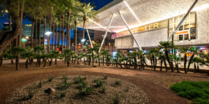 Downtown Phoenix with its desert landscaping, low water use.