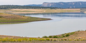 Heron Lake, a reservoir that stores water for the San Juan-Chama Project in northern New Mexico, on August 19, 2022.
© Mitch Tobin. Usage rights are granted for editorial and nonprofit purposes only. No commercial or re-sale rights are granted without permission of the photographer. Full use and licensing information can be found here: https://waterdesk.org/multimedia/license