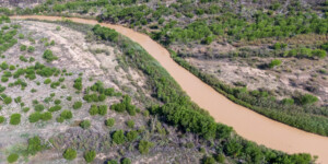 Drone-captured view of the Rio Grande near Fort Craig, New Mexico, on August 22, 2022. ©Mitch Tobin Usage rights are granted for editorial and nonprofit purposes only. No commercial or re-sale rights are granted without permission of the photographer. https://waterdesk.org/multimedia/license