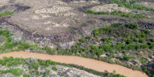 Drone-captured view of the Rio Grande near Fort Craig, New Mexico, on August 22, 2022. ©Mitch Tobin Usage rights are granted for editorial and nonprofit purposes only. No commercial or re-sale rights are granted without permission of the photographer. https://waterdesk.org/multimedia/license
