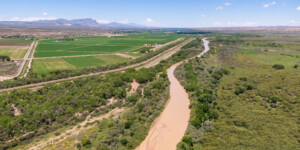 Drone-captured view of the Rio Grande near San Antonio, New Mexico, on August 23, 2022. ©Mitch Tobin Usage rights are granted for editorial and nonprofit purposes only. No commercial or re-sale rights are granted without permission of the photographer. https://waterdesk.org/multimedia/license