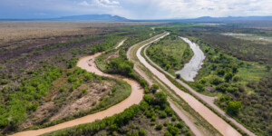 Drone-captured view of the Rio Grande near Fort Craig, New Mexico, on August 22, 2022. ©Mitch Tobin Usage rights are granted for editorial and nonprofit purposes only. No commercial or re-sale rights are granted without permission of the photographer. https://waterdesk.org/multimedia/license