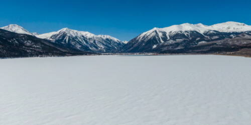 Drone-captured image of Twin Lakes in Colorado on March 31, 2021. © Mitch Tobin. Usage rights are granted for editorial and nonprofit purposes only. No commercial or re-sale rights are granted without permission of the photographer. Full use and licensing information at https://waterdesk.org/multimedia/license/