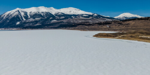 Drone-captured image of Twin Lakes in Colorado on March 31, 2021. © Mitch Tobin. Usage rights are granted for editorial and nonprofit purposes only. No commercial or re-sale rights are granted without permission of the photographer. Full use and licensing information at https://waterdesk.org/multimedia/license/