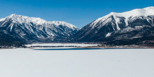 Drone-captured image of Twin Lakes in Colorado on March 31, 2021. © Mitch Tobin. Usage rights are granted for editorial and nonprofit purposes only. No commercial or re-sale rights are granted without permission of the photographer. Full use and licensing information at https://waterdesk.org/multimedia/license/
