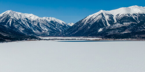 Drone-captured image of Twin Lakes in Colorado on March 31, 2021. © Mitch Tobin. Usage rights are granted for editorial and nonprofit purposes only. No commercial or re-sale rights are granted without permission of the photographer. Full use and licensing information at https://waterdesk.org/multimedia/license/