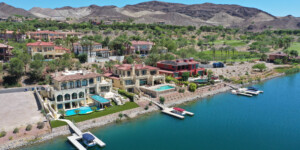 Luxury developments line the edges of Lake Las Vegas, an artificial reservoir created in 1990 on top of the wash that channels water from Las Vegas to Lake Mead. The lake itself is filled with water that is regularly recycled from Lake Mead.