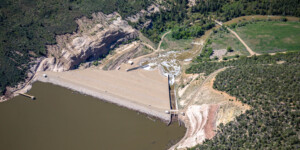 Aerial view of McPhee Dam near Dolores, Colorado. Photo taken on May 26, 2023. Thanks to lighthawk.org for the aerial support. ©Mitch Tobin Usage rights are granted for editorial and nonprofit purposes only. No commercial or re-sale rights are granted without permission of the photographer. https://waterdesk.org/multimedia/license/
