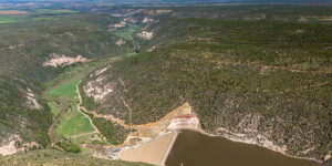 Aerial view of McPhee Dam near Dolores, Colorado. Photo taken on May 26, 2023. Thanks to lighthawk.org for the aerial support. ©Mitch Tobin Usage rights are granted for editorial and nonprofit purposes only. No commercial or re-sale rights are granted without permission of the photographer. https://waterdesk.org/multimedia/license/