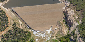 Aerial view of McPhee Dam near Dolores, Colorado. Photo taken on May 26, 2023. Thanks to lighthawk.org for the aerial support. ©Mitch Tobin Usage rights are granted for editorial and nonprofit purposes only. No commercial or re-sale rights are granted without permission of the photographer. https://waterdesk.org/multimedia/license/