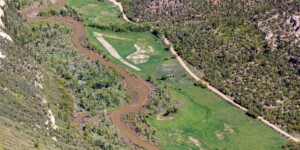 Aerial view of the Dolores River near Dolores, Colorado. Photo taken on May 26, 2023. Thanks to lighthawk.org for the aerial support. ©Mitch Tobin Usage rights are granted for editorial and nonprofit purposes only. No commercial or re-sale rights are granted without permission of the photographer. https://waterdesk.org/multimedia/license/